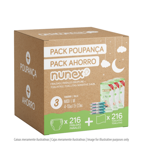 Nunex - Pack Poupança Nunex Dropline T3 c/ Toalhitas Sensitive - 15607283103729