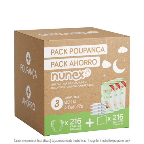 Nunex - Pack Poupança Nunex Dropline T3 c/ Toalhitas Nature - 15607283133726