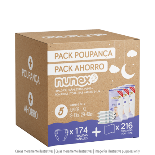 Nunex - Pack Économique Nunex Dropline T5 av. Lingettes Nature - 15607283135584