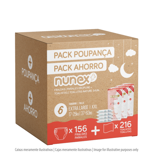 Nunex - Pack Poupança Nunex Dropline T6 c/ Toalhitas Nature - 15607283136529