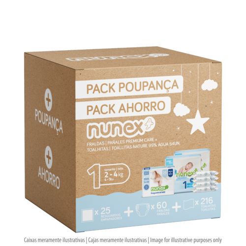 Nunex - Pack Ahorro Nunex Premium Care T1 c/ Toallitas Nature - 5607283111055